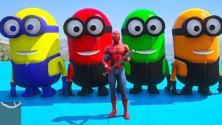  GTA 5 - Ragdolls Spiderman vs Minion Colours vs Spiderman Colours