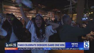 Fans celebrate Dodgers winning Game 1 of World Series