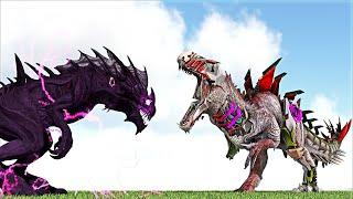 HYBRID CYBER MACROCERCODRACO VS DARK MANA REAPER EMPRESS BOSS (ARK SURVIVAL EVOLVED BATTLE DINOSAUR)