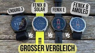 Garmin Fenix 8, Garmin Enduro 3 und Garmin Fenix E – Vergleich der Top-Modelle