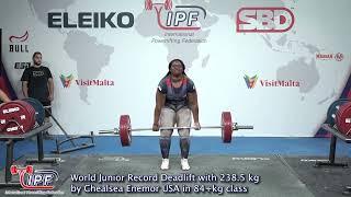 World Junior Record Deadlift with 238.5 kg by Chealsea Enemor USA in 84+kg class