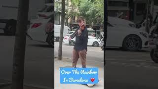 ￼ Magical violinist playing over the rainbow in Barcelona Street Espana 