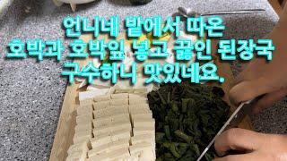 (된장국)호박과 호박잎 넣고 끓인 된장국 시원하고 구수하니 맛있네요.