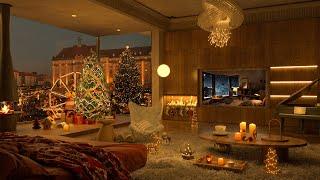 4K Christmas Music Bedroom Ambience | Snow On Window At Night | Jazz Music for Relax and Study