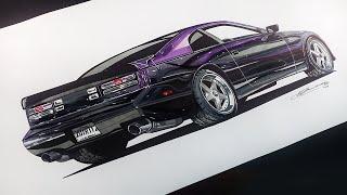 Drawing a Nissan 300ZX (Z32) | Commissioned Work Time Lapse