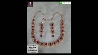 PREMIUM QUALITY WHITE PEARLS, RUBY AND EMERALD STONES NECKLACES AND EARRINGS @ SAGUNTHALA JEWELLERS