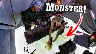 Catching TROPHY Fish through the Ice In CRYSTAL CLEAR WATER!!! (Monster Walleye!!)