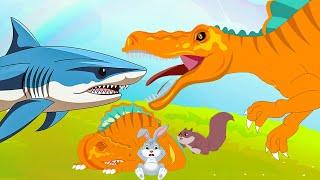 We're Going on a Spinosaurus Hunt vs Shark Hunt vs T-rex vs Hickory Dickory+More Traditional Rhymes