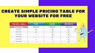 Create simple pricing table for website using elementor for FREE!!!!