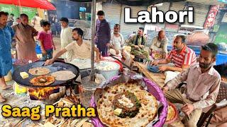 24 HOURS NON STOPPABLE DESI BREAKFAST SAAG PARATHA IN LAHORE | PAKISTANI CHEAPEST STREET FOOD