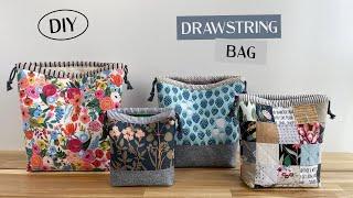 DRAWSTRING BAG ~ Learn how to sew this beginner friendly, contrasting bottom drawstring bag.