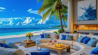 Positive Jazz In A Luxury Coastal Living Room - Soothing Jazz Music With Ocean Waves Sounds
