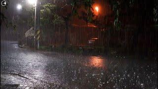 Heavy rain for insomnia on a rainy night, the sound of rain falling asleep quickly ASMR white noise