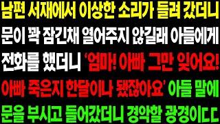 (실화사연) 죽은 남편의 서재에 이상한 소리가 들려 문을 부시고 들어갔더니 경악할 광경이 펼쳐지는데.. / 사이다 사연,  감동사연, 톡톡사연