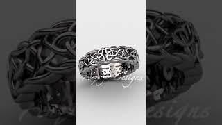 Celtic Knot Band, Unique Wedding Band, 14Kt White Gold Irish Bridal Ring CT7546G