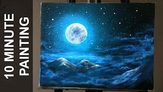 Painting Moonlit Clouds in a Starry Night Sky with Acrylics in 10 Minutes!