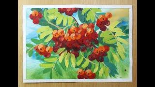 How to draw a ROWAN with gouache. "Sprig of rowan". Step by step drawing for beginners.