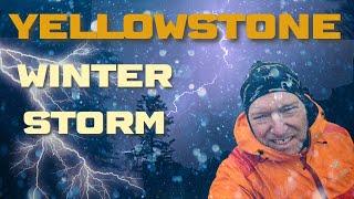 YELLOWSTONE, Surprised by Snow & Winter Storm, Massive Lightning & Heavy Rain. Car Camping Road Trip