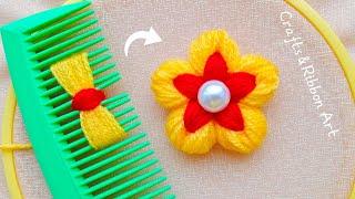 It's so Beautiful  Super Easy Flower Making Idea with Wool - Hand Embroidery Amazing Flower Design