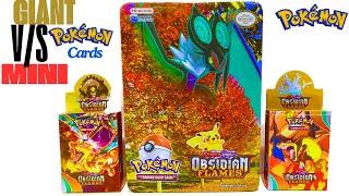 GIANT POKEMON TIN BOX Vs MINI BOOSTER BOX | Obsidian Flames Pokemon Cards | Pokemon Tin Box #pokemon