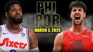 Philadelphia 76ers vs Portland Trail Blazers Full Game Highlights - March 3, 2025 | NBA Season