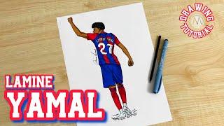 How to draw a Soccer player of Barcelona Lamine Yamal