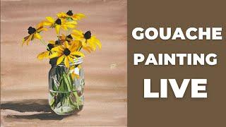 LIVE - How to paint flowers with gouache - real time painting tutorial