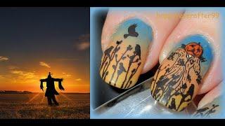 Scarecrow Fall Sunset Nail Art Stamping Tutorial