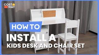 How to Install the Kids Study Desk and Chair Set with Cabinet and Bulletin Board | HY10121 #costway