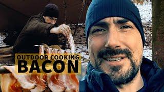 Jon is alone - Solo Overnight in an Emergency Shelter in the woods and Campfire with Danish Bacon.