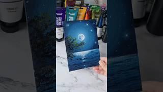 easy moonlight night sky painting idea for beginners / using only 4 colours