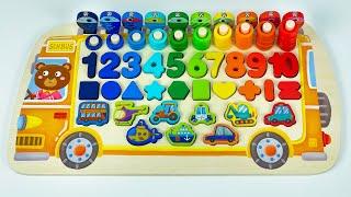 Best Learning Numbers, Counting 1 to 10 & Shapes with School Bus | Preschool Toddler Learn Toy Video