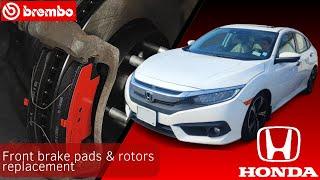 How to replace front brake pads and rotors Honda Civic 2016  Step by step