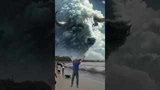 In the vast sky, a strange bull-head cloud suddenly appeared. The shape of the cloud was lifelik