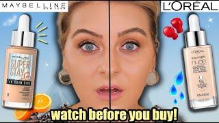 NEW! *Maybelline Skin Tint vs. L'oreal Hyaluronic Tinted Serum* | 10 Hr. Wear Test Comparison!