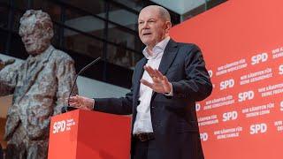 Wahlsiegkonferenz mit Olaf Scholz, Saskia Esken und Lars Klingbeil