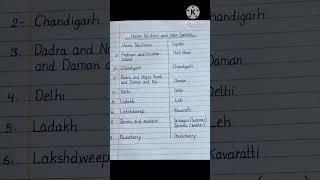 Union Territories and Thier Capital of India I Union Territories of India I #shorts #gk