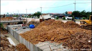 Huge Sewer Drain Pipe Filling Using MITSUBISHI Dozer, CAT Excavator, HYUNDAI NISSAN Truck5T Working