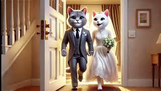 Cat's Wedding is Sad, because of a Big Fire #cat #cutecat #aicat #kitten #catstory 4k