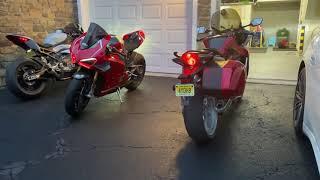 Warming up the pack in cold with great exhaust notes. S1000RR, Panigale V4R and VFR 1200F