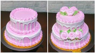 2 tier cake decorating ideas | pink 2 step cake decoration