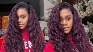 Highly Recommend! Plum Ombre Color Flawless Water Wave 13*4 Lace Frontal Wig Install ft. Klaiyihair