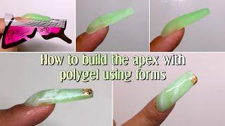 HOW TO BUILD THE APEX WITH POLYGEL USING FORMS STEP BY STEP TUTORIAL || GREEN QUARTZ NAIL DESIGN