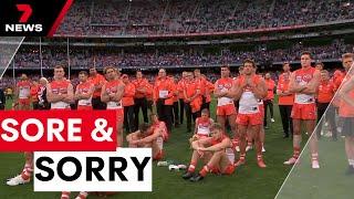 Sydney Swans make brutal homecoming after 60-point loss to Brisbane Lions in AFL Grand Final | 7NEWS