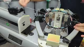 Badminton Stringing - Victor Jetspeed s10, top-down view, no talking, 2 pieces, 4 knot, ASMR