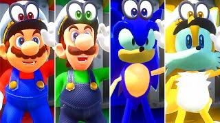 Super Mario Odyssey - Mario vs Luigi vs Sonic vs Tails (Splitscreen Race) - Full Game Walkthrough