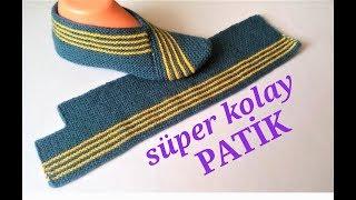 Çok kolay çizgili patik modeli yapımı / İki şiş ile patik modelleri / Örgü bayan patik modelleri
