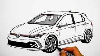 How to draw a car - Volkswagen Golf GTI - Step by step