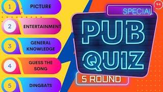 Pub Quiz 5 Round: Test Your Knowledge! Picture, General Knowledge, Entertainment, And More. #94