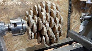 Woodturning :a bowl made  from slices of wood 